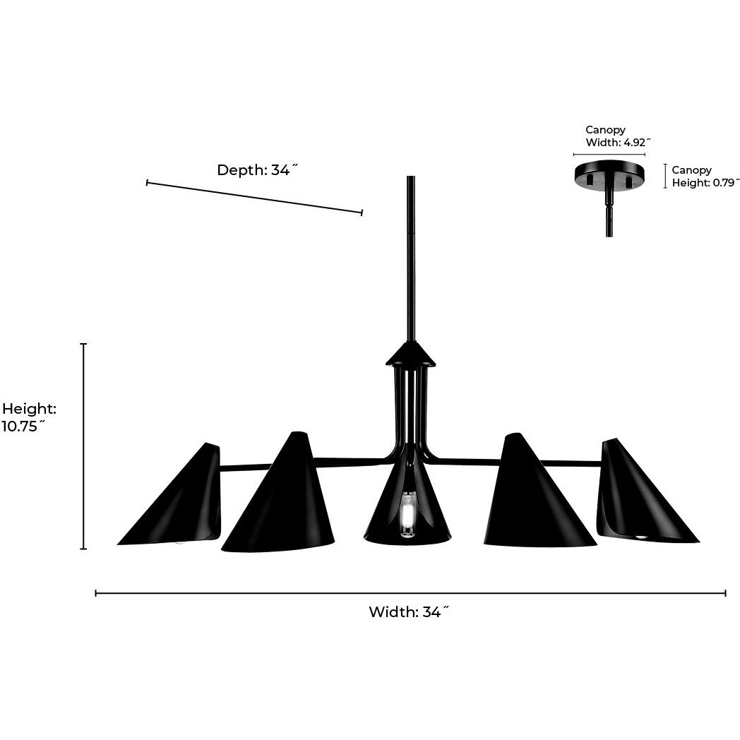 Warhol 5 Light 34 inch Matte Black Chandelier Ceiling Light